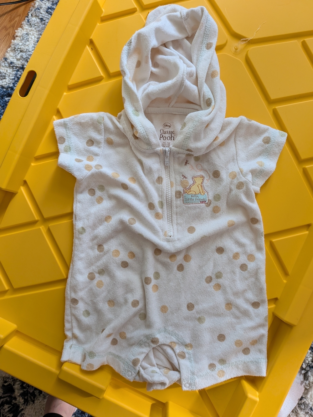 Vintage Classic Nostalgia Terry Cloth Winnie The Pooh Hooded Romper